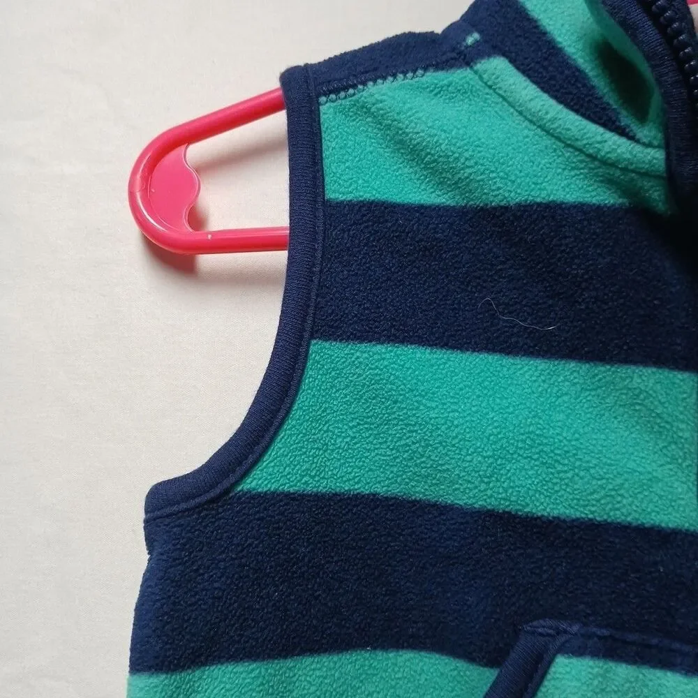 Carters ~ Boy's Sleeveless Hoodie~ Size 9 Months ~ Teal/Blue Striped.